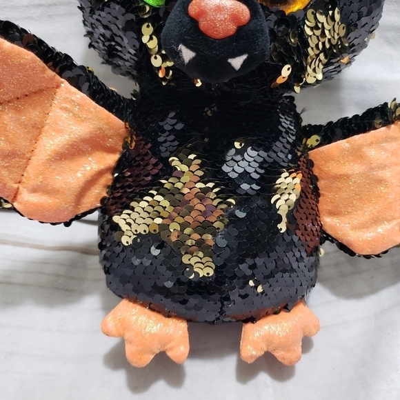 TY Flippables Beanie Boos Omen Bat 9.5" Plush Stuffed Animal Sequins Black Gold - Picture 4 of 10